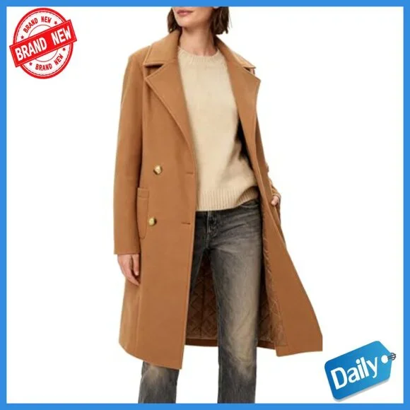 Long Double-Breasted Trench Coat, Polyester, Notch Lapel, Knee-Length Overcoat - Picture 4 of 7